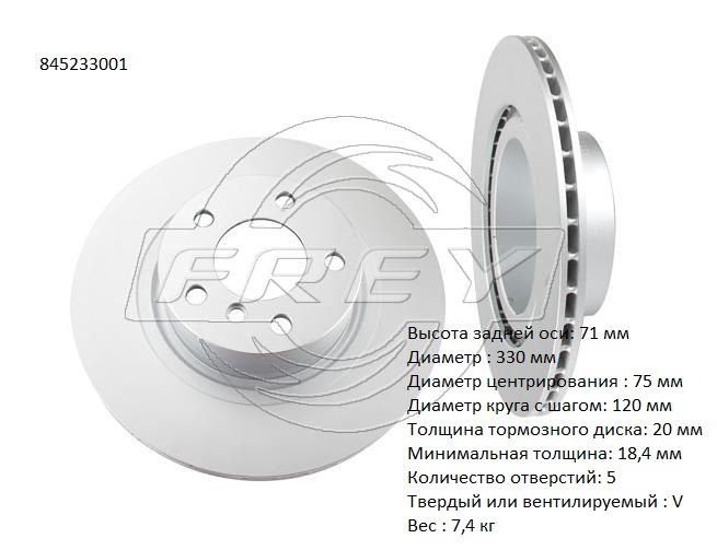 Диск тормозной задний - Frey 845233001