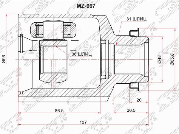 Шрус внутренний RH mazda cx-7 07-cx-9 07- - SAT MZ667