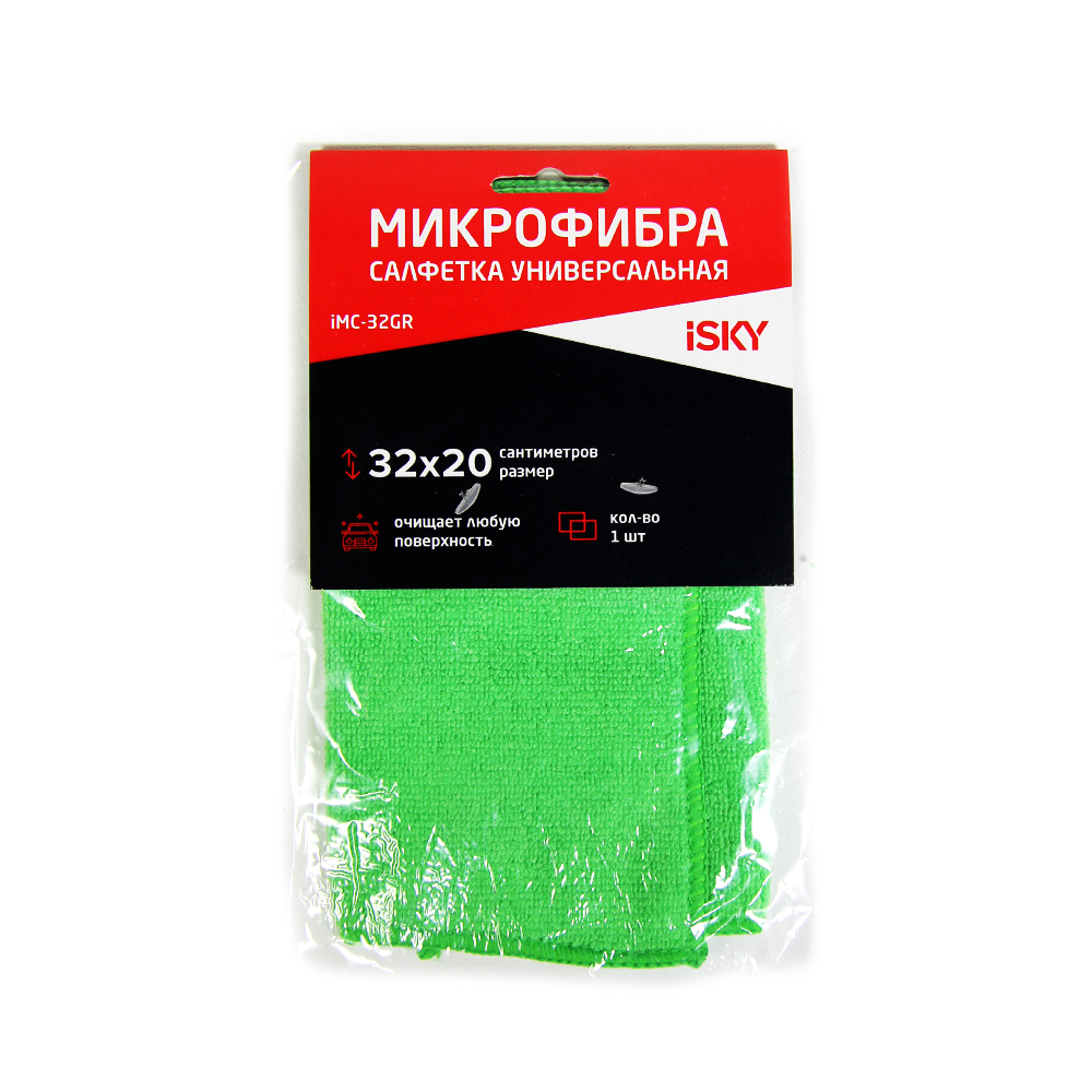 Салфетка для ухода за автомобилем , 32х20 см, микрофибра, зеленый - ISKY IMC32GR
