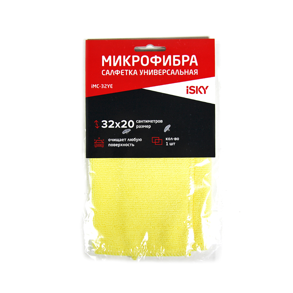 Салфетка для ухода за автомобилем , 32х20 см, микрофибра, желтый - ISKY IMC32YE