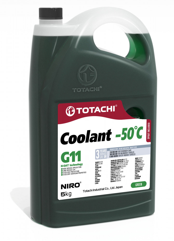 Антифриз, готовый раствор niro coolant G11 -50°c зелёный 5кг - Totachi 44705