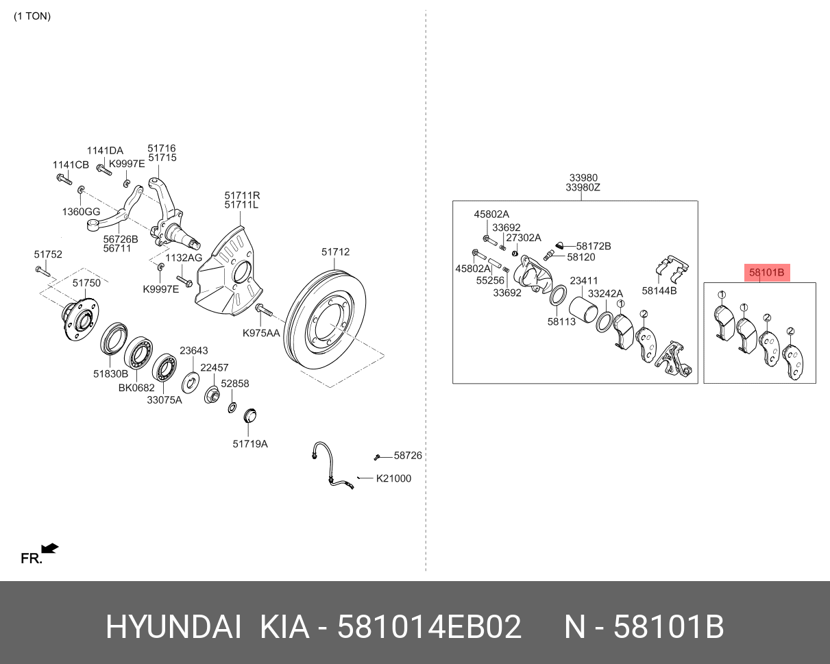 Комплект тормозных колодок с накладками 4 ШТ 35 - Hyundai/Kia 581014EB02