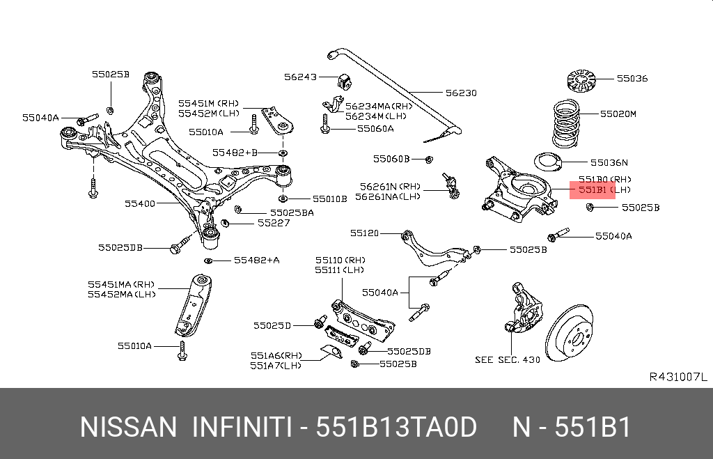Рычаг l33r задний нижн. лев - Nissan 551B1-3TA0D