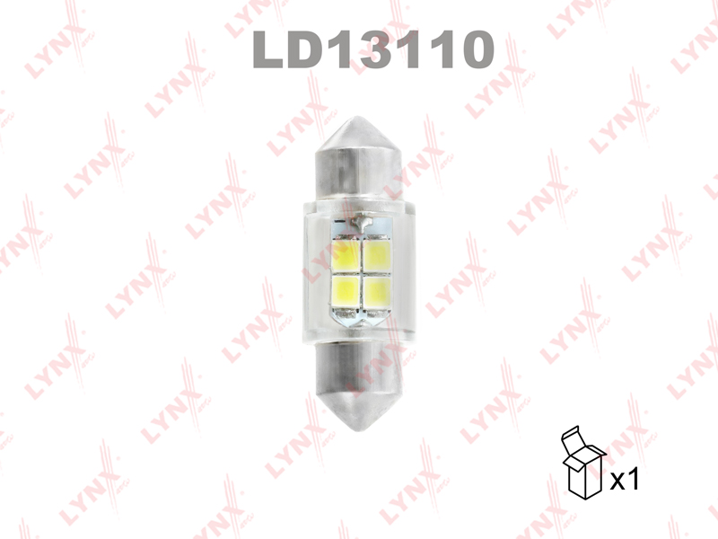 Лампа светодиодная LED c10w T11x31 12V sv8,5-8 SMDx4 6800k - LYNXauto LD13110