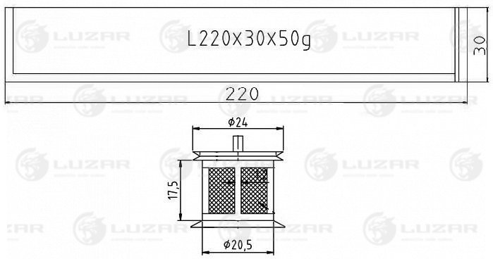 Осушитель конд. для а/м Лада 2170 Приора/Калина (04-) (тип Panasonic) (с фильт. сетк.) - Luzar LCD 0118