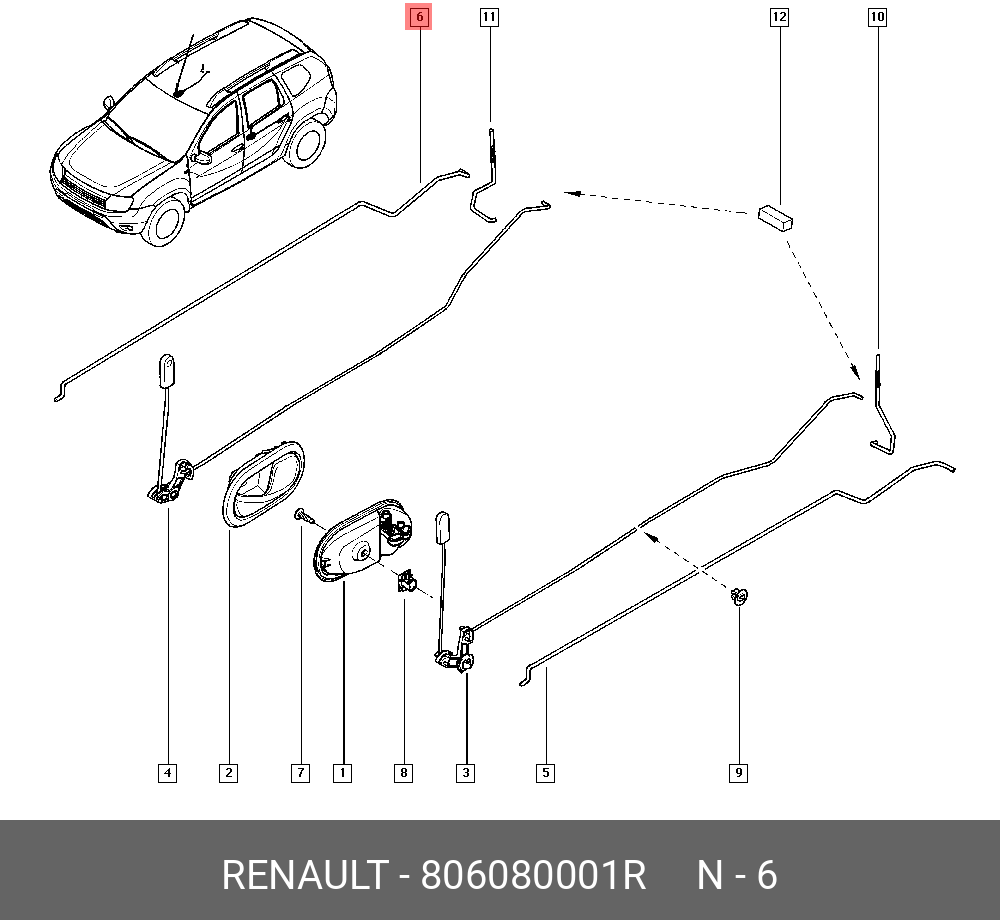 Тяга замка двери задн прав мет) duster - Renault 806080001R