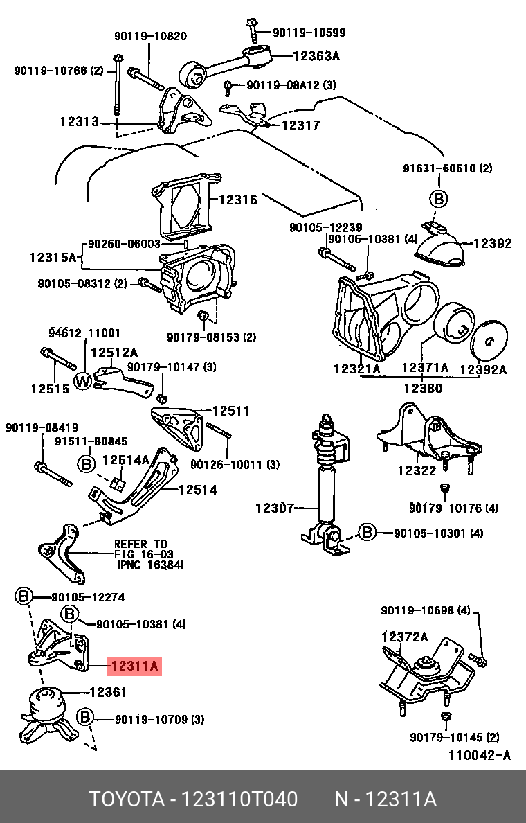 Крепление опоры двигателя - Toyota 12311-0T040