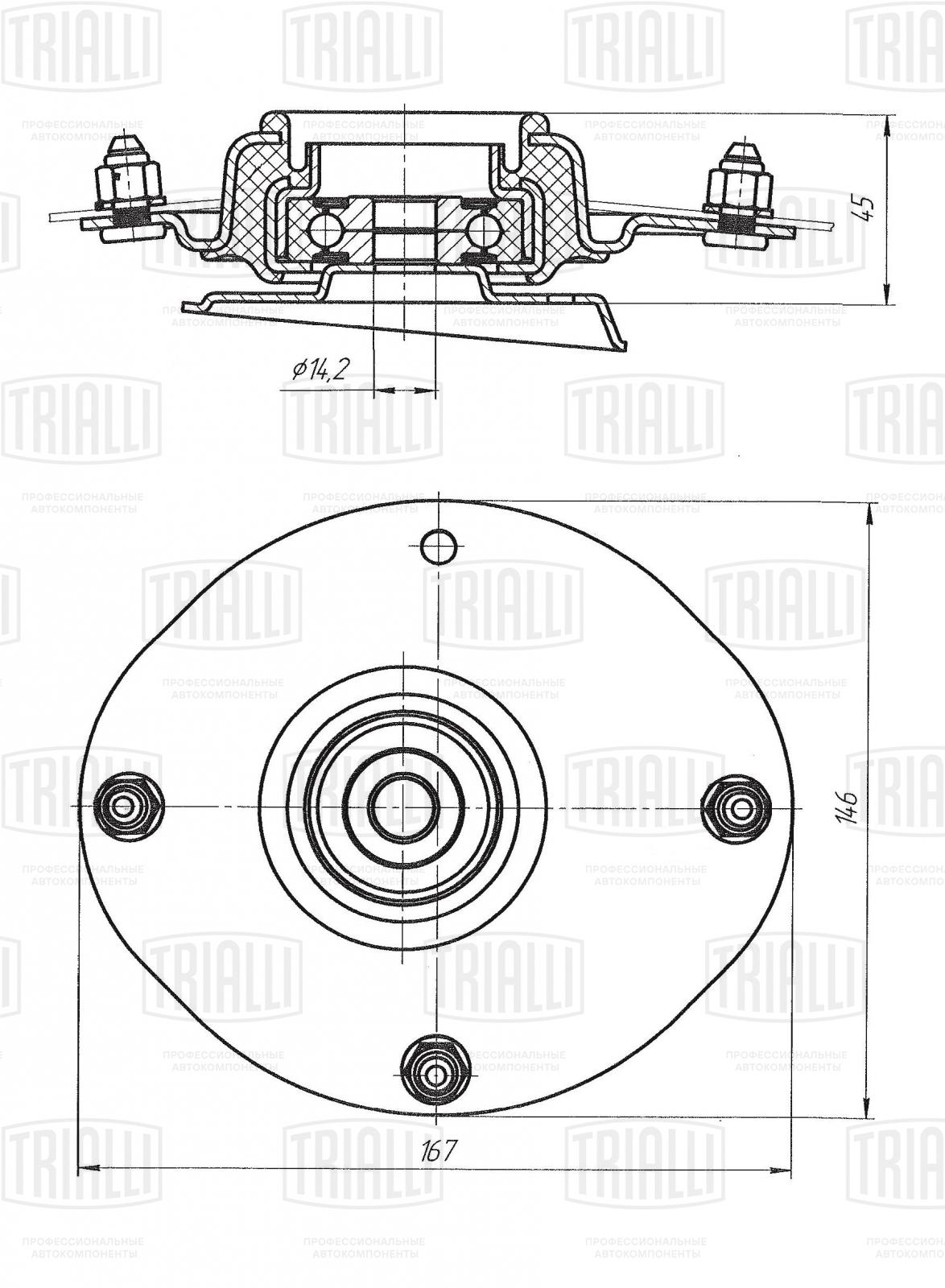 Опора стойки перед для а/м Chevrolet Lanos (02-) (с подшип прав )  (усиленная) | перед прав/лев | Trialli SA 0571 - купить по цене от 2497  руб, в интернет-магазине автозапчастей Parterra.ru