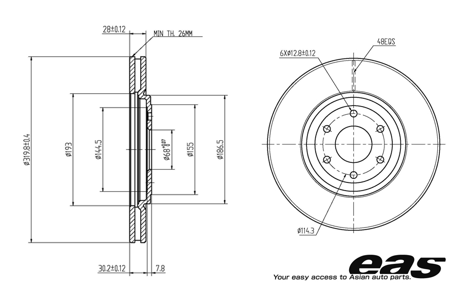 Диск тормозной передний nissan pathfinder III (r51), np300 navara d=320mm - EAS EBD01109