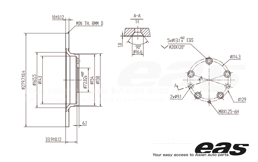 Диск тормозной задний mazda 6 (gg, GH) d=280mm - EAS EBD03029