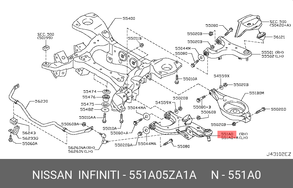 551a05za1a Рычаг задней подвески Nissan - Nissan 551A05ZA1A