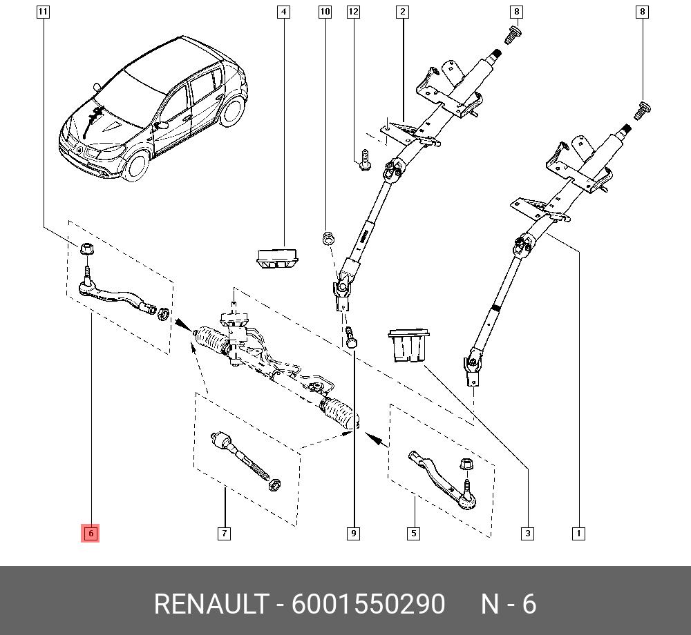 Наконечник рулевой тяги | прав | - Renault 6001550290