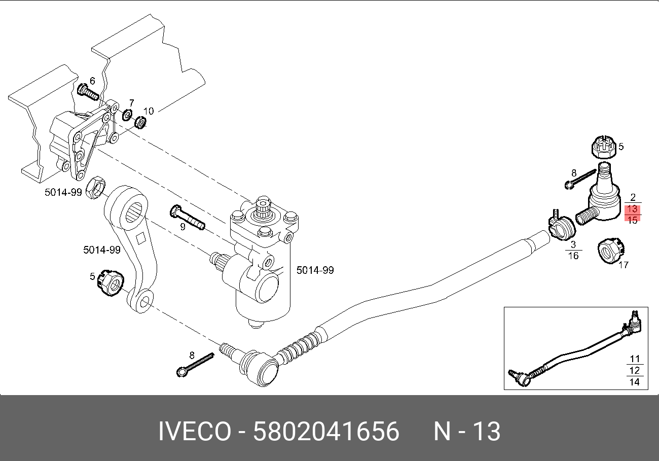 Наконечник рулевой тяги правый. M30x1.5 M24x1.5 l=120 mm - Iveco 5802041656