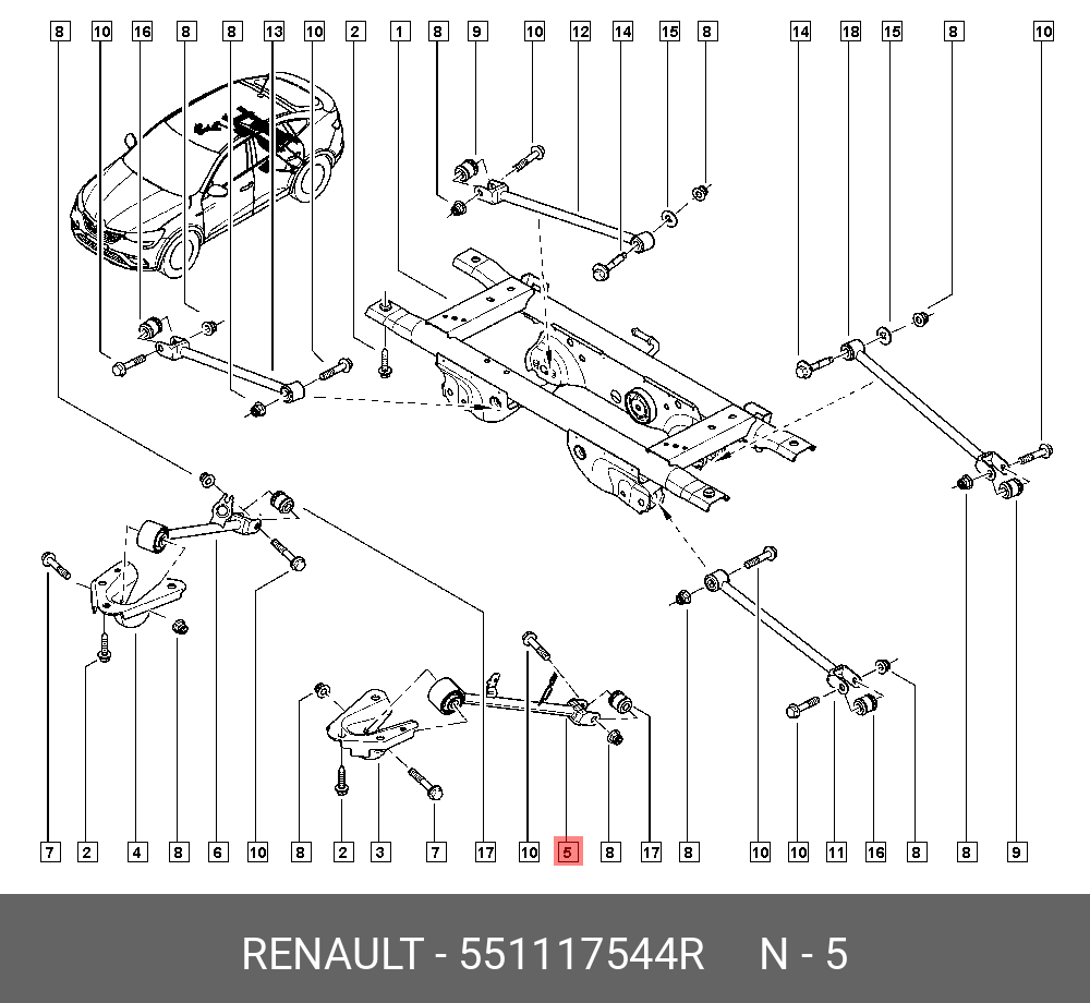 Рычаг длин ЛЕВ нижн подвески ЗАД - Renault 551117544R