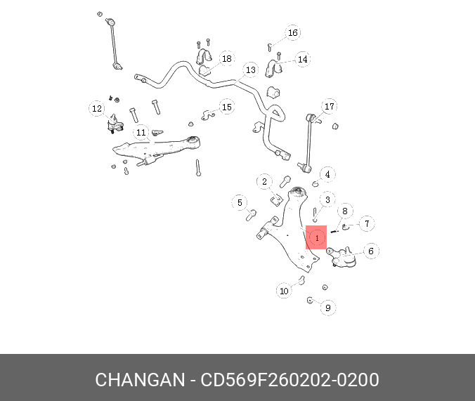Рычаг передней подвески лев - Changan CD569F2602020200