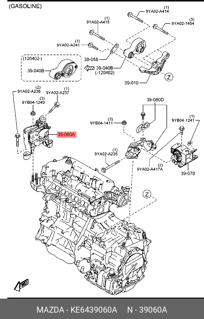 Подушка двигателя - Mazda KE6439060A