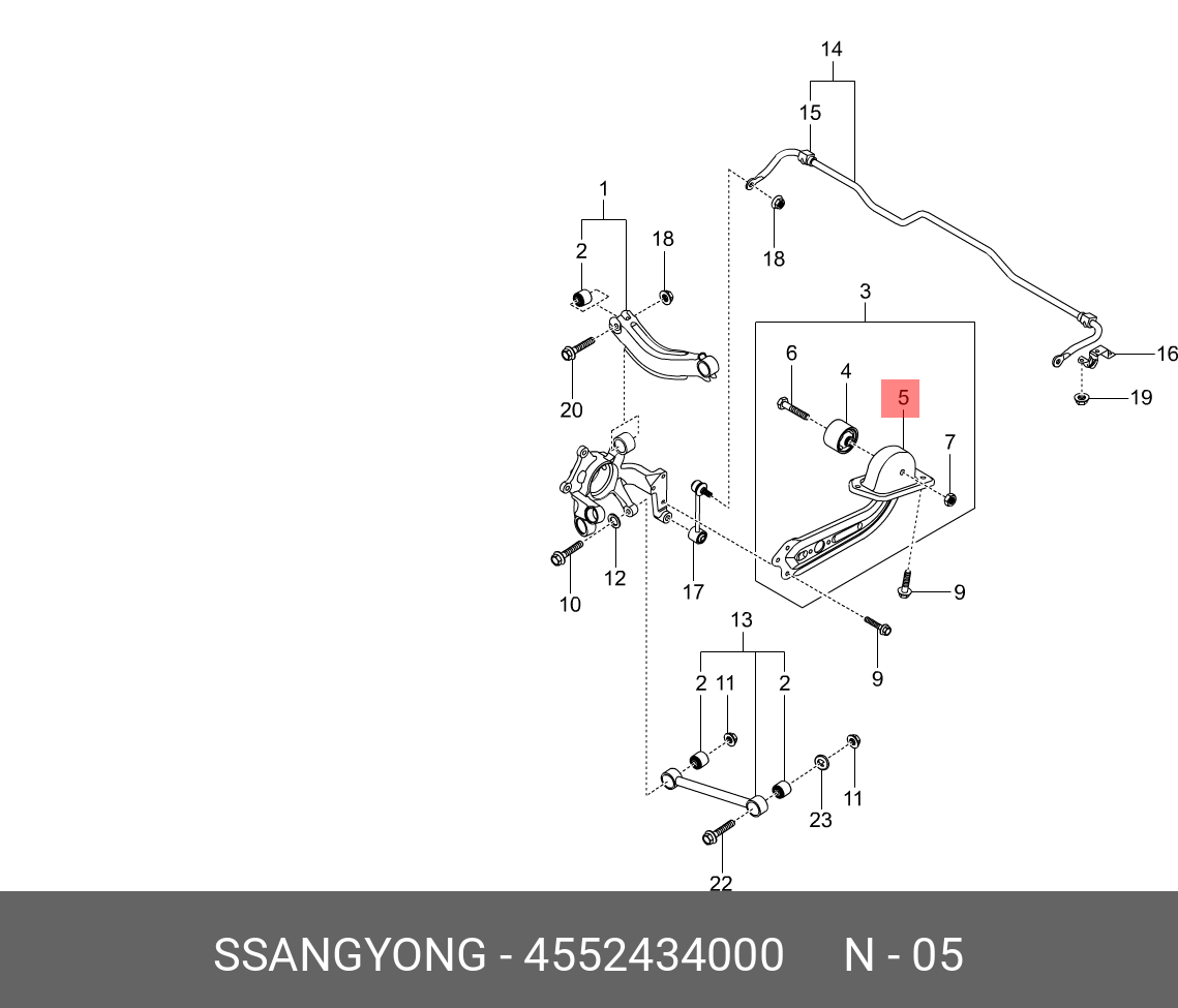 Сайлентблок | зад | - Ssangyong 4552434000