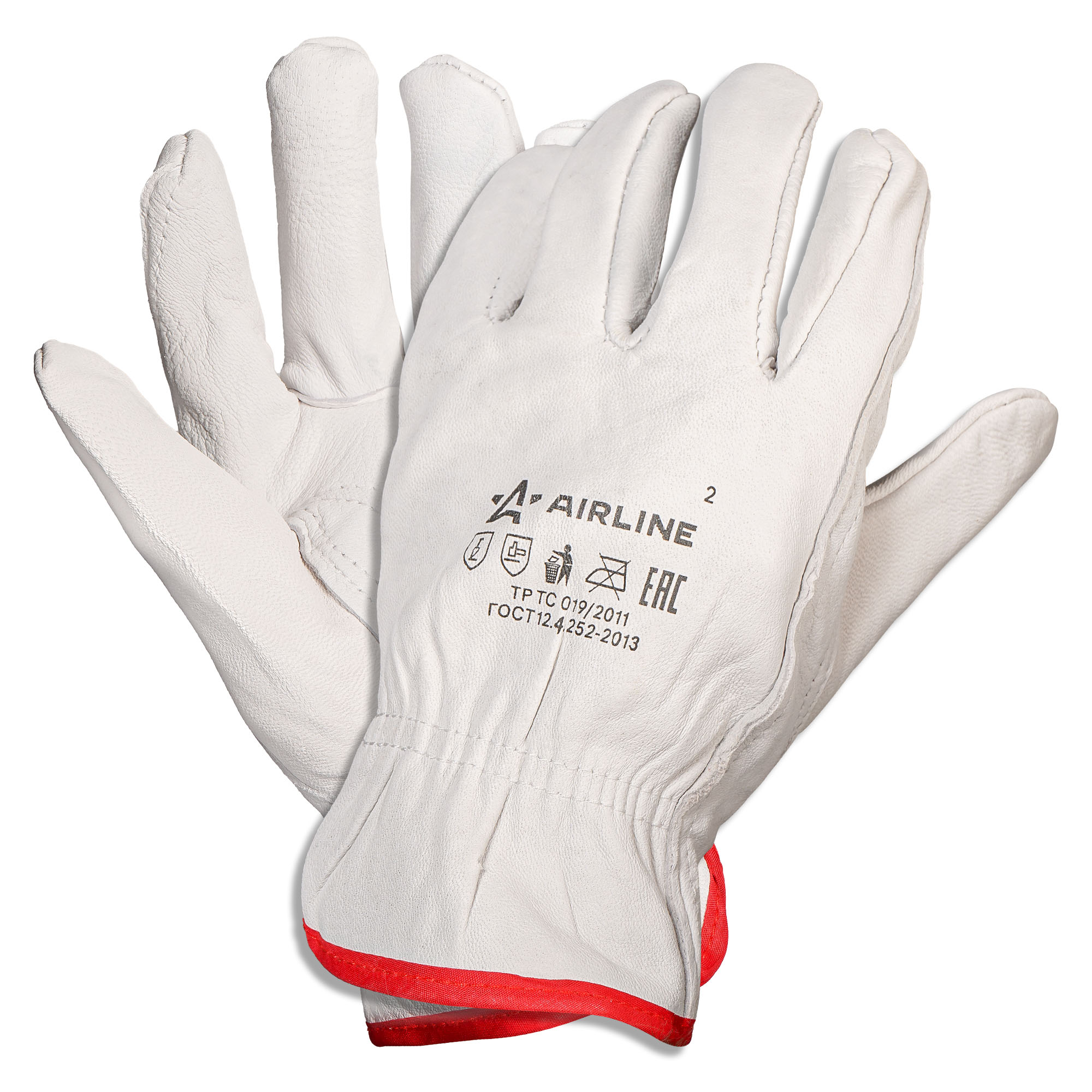 Перчатки водительские, натуральная мягкая кожа (L) белые - AIRLINE ADWG104