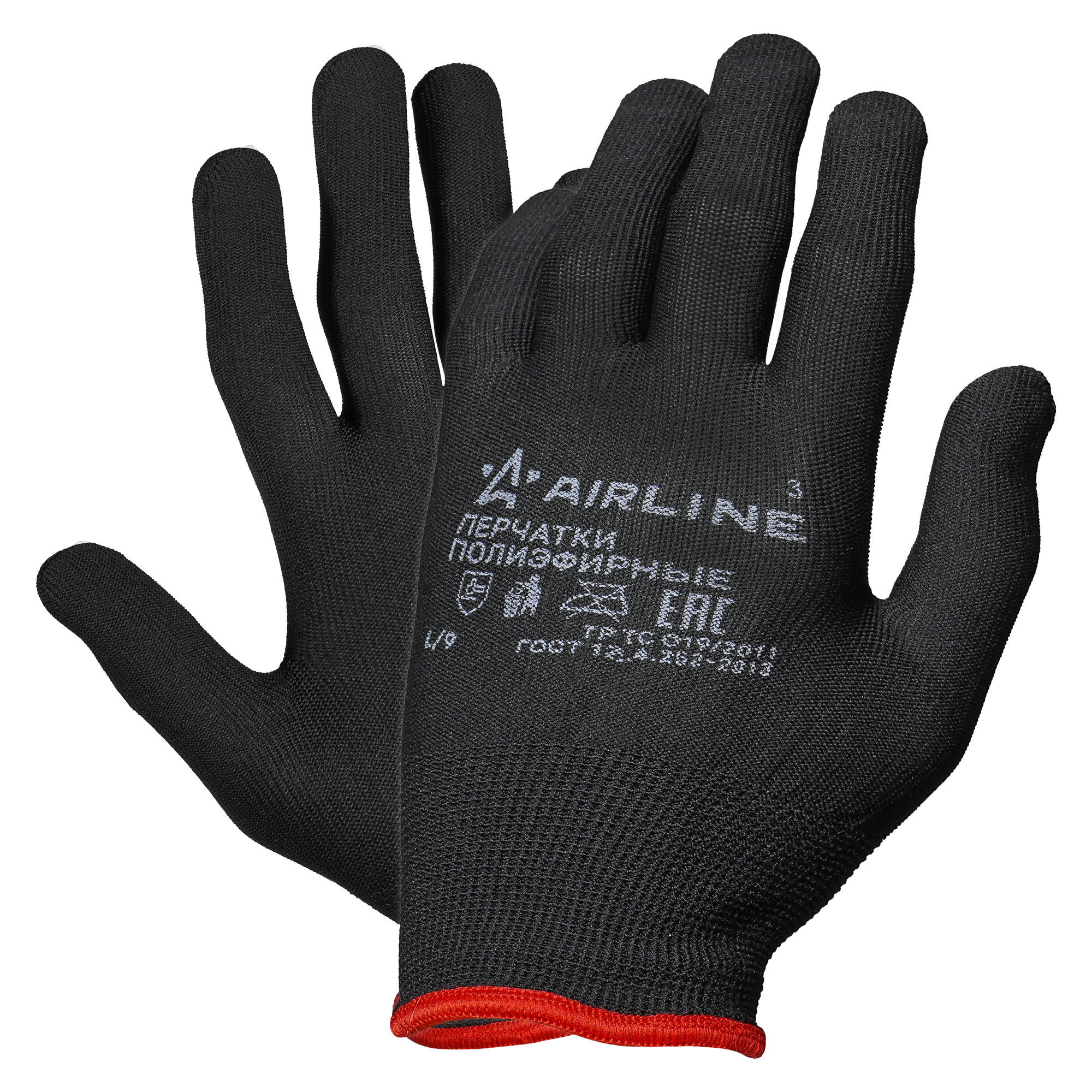Перчатки полиэфирные (L) черные - AIRLINE ADWG007