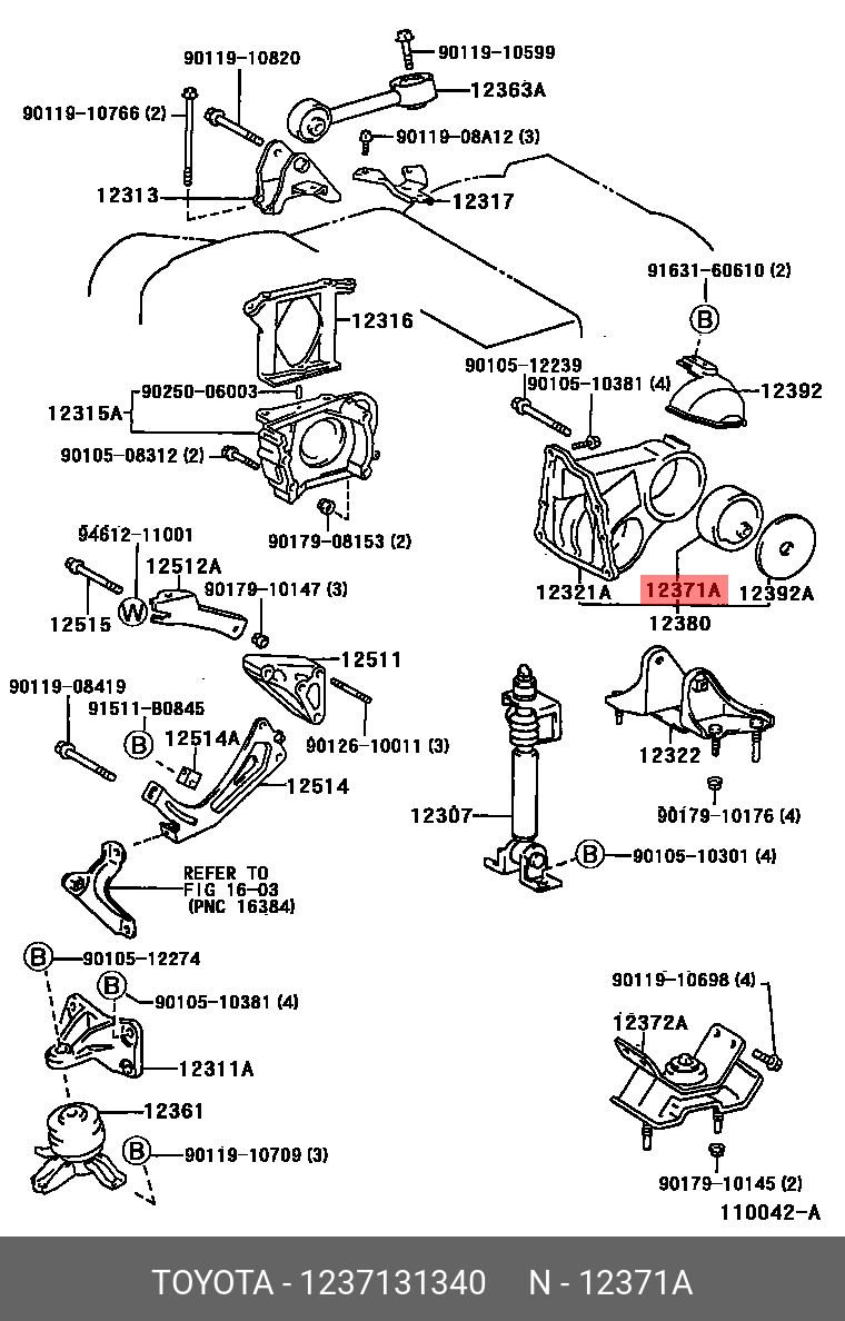 Опора двигателя - Toyota 1237131340