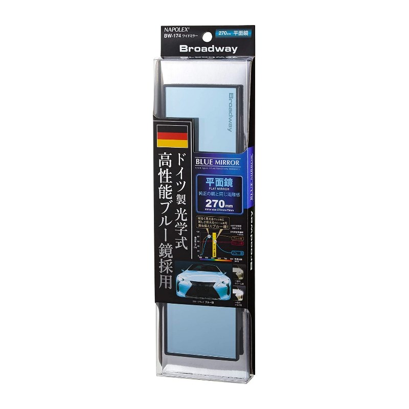 Зеркало заднего вида Blue Wide Mirror, прямое, 270 мм, антибликовое голубое напыление - NAPOLEX BW174
