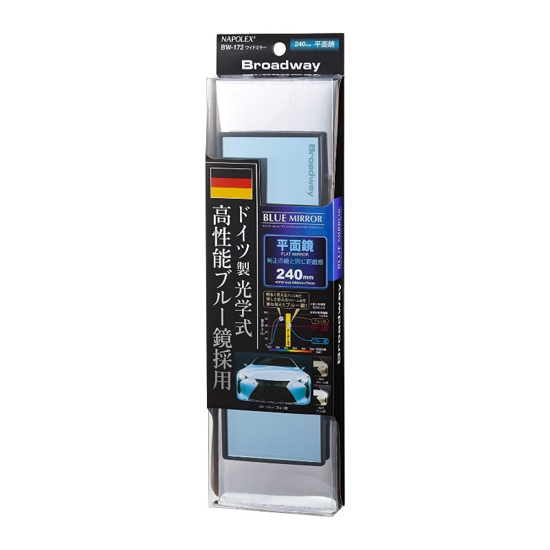 Зеркало заднего вида Blue Wide Mirror, прямое, 240 мм, антибликовое голубое напыление - NAPOLEX BW172