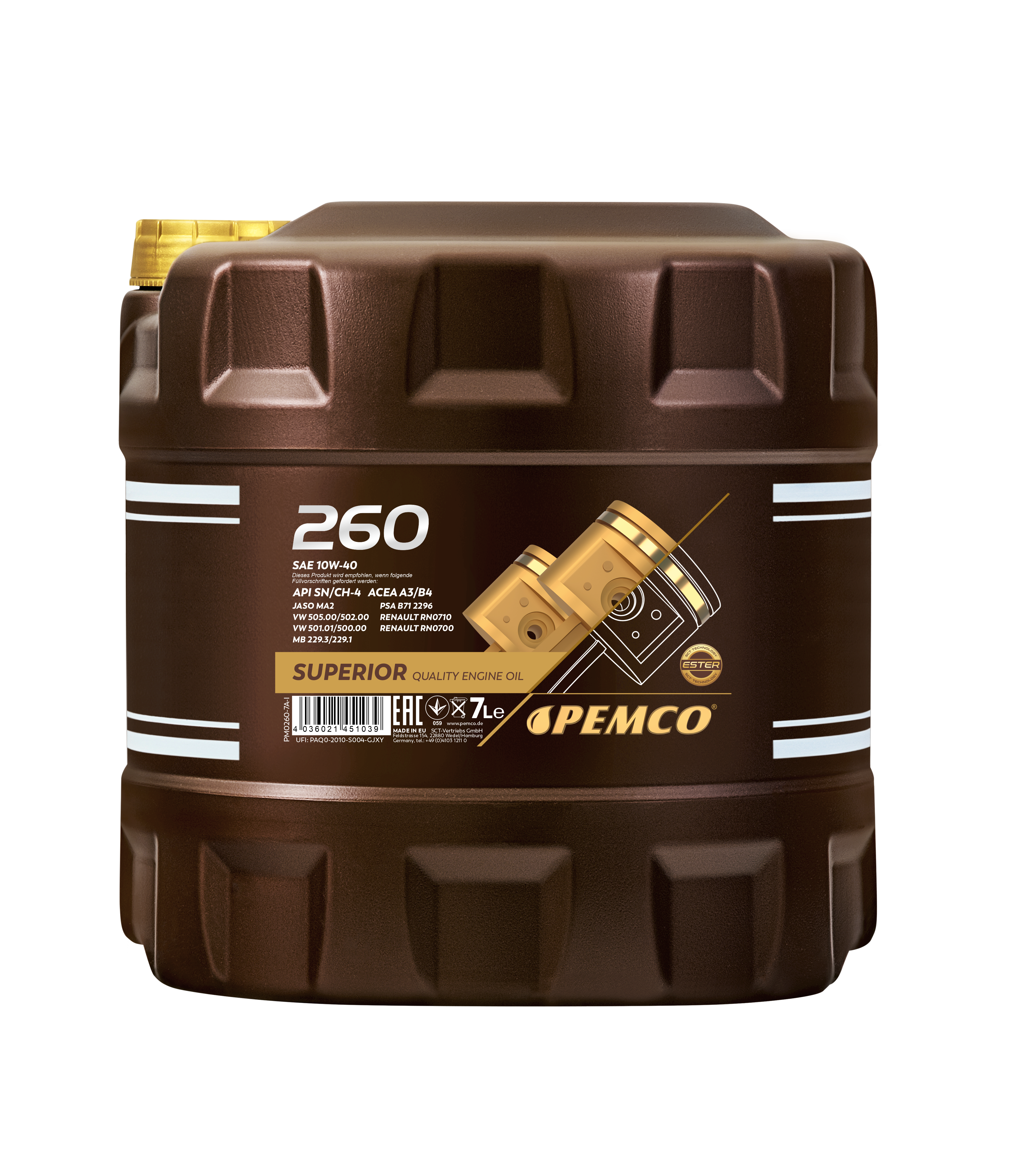 Снят с производства 10w-40 sn/ch-4, a3/b4 7л (полусинт. мотор. масло) - PEMCO PM0260-7