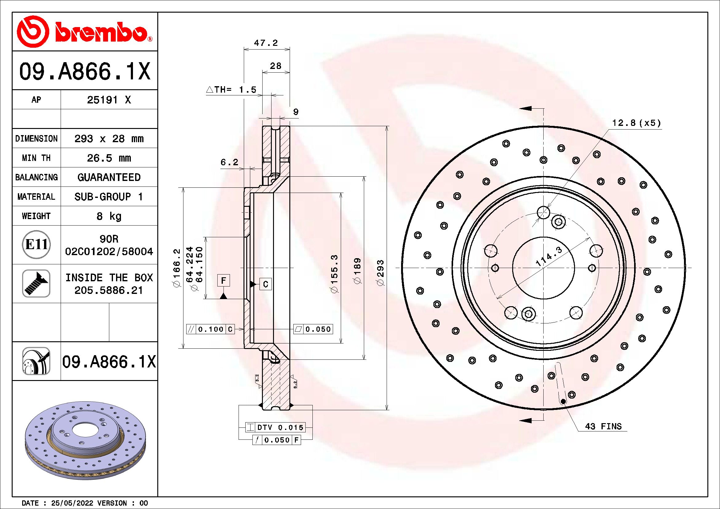 Диск тормозной - Brembo 09.A866.1X