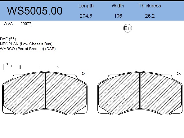 Колодки тормозные дисковые HCV - JEENICE WS5005.00