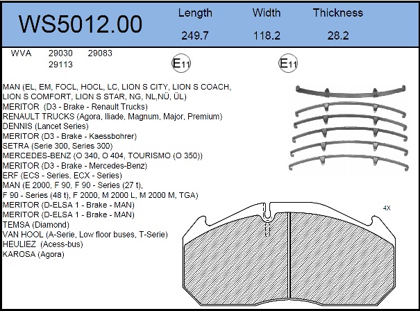 Колодки тормозные дисковые HCV - JEENICE WS5012.00