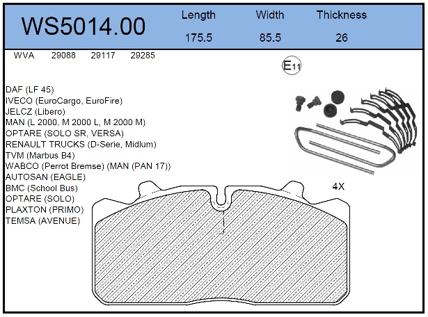 Колодки тормозные дисковые HCV - JEENICE WS5014.00