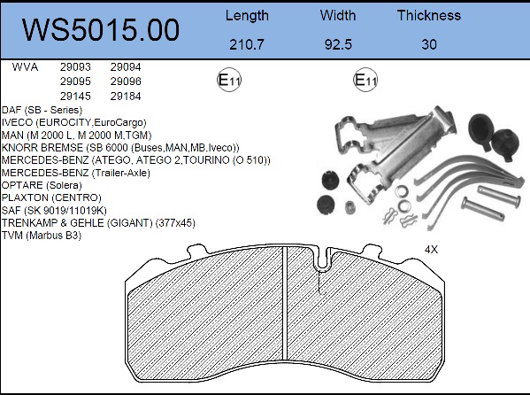 Колодки тормозные дисковые HCV - JEENICE WS5015.00