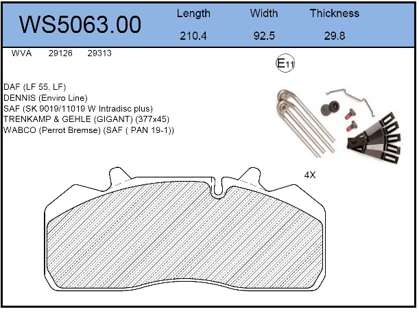 Колодки тормозные дисковые HCV - JEENICE WS5063.00