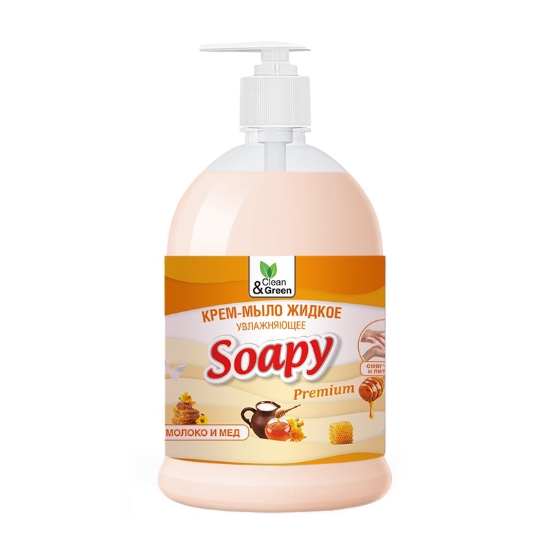 Жидкое Крем-мыло Soapy молоко и мёд увлажняющее с дозатором 1000 мл. Clean&Green - AVS CG8113