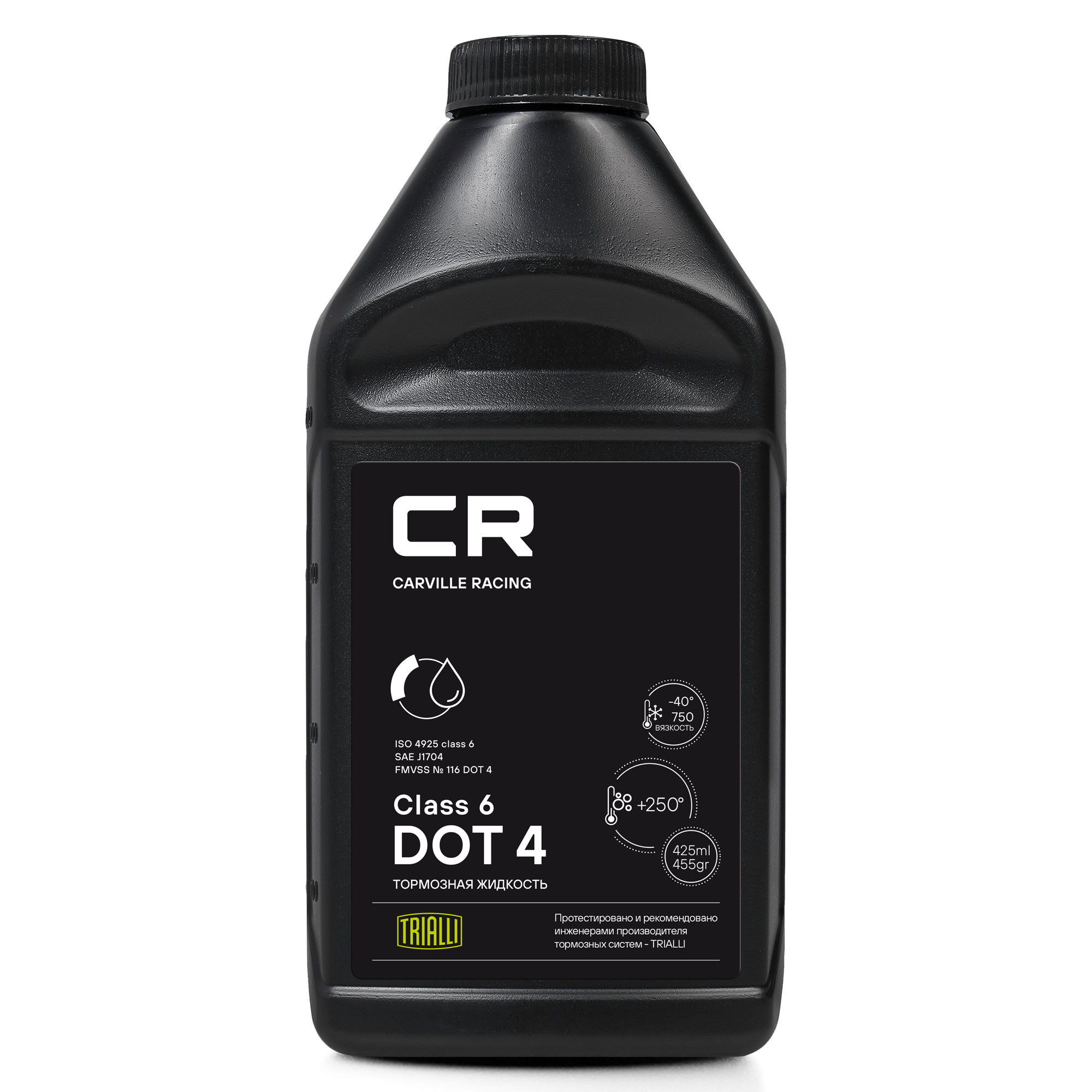 Жидкость тормозная CR DOT 4 Class 6, t>250°C, вязкость<700, 425мл/455гр - Carville Racing L6275508