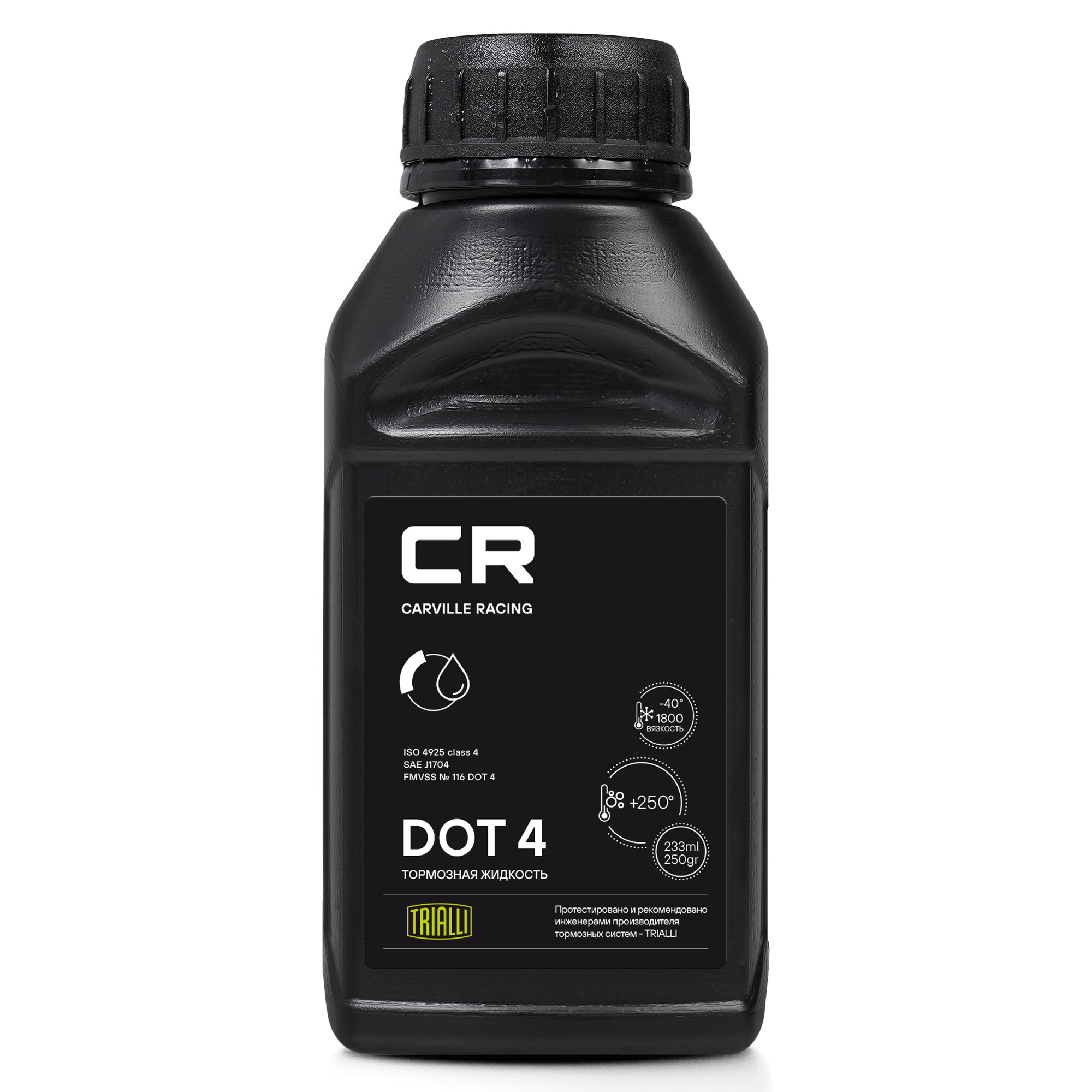 Жидкость тормозная CR DOT 4, t>250°C, вязкость<1500, 233мл/250гр - Carville Racing L4250254