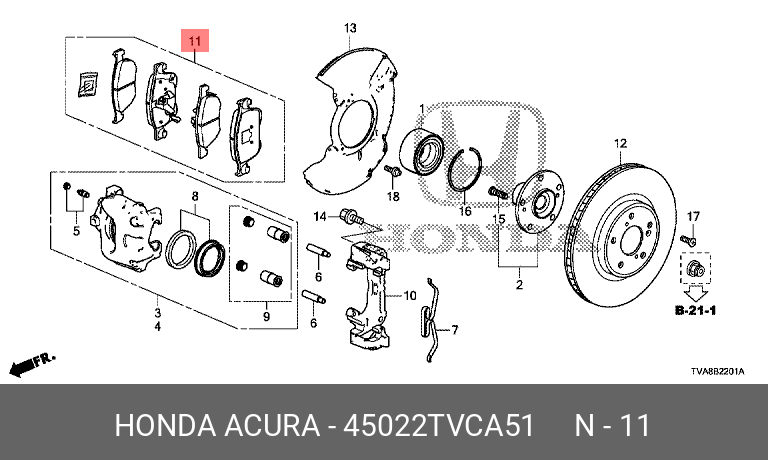 Колодки тормозные дисковые - Honda 45022-TVC-A51