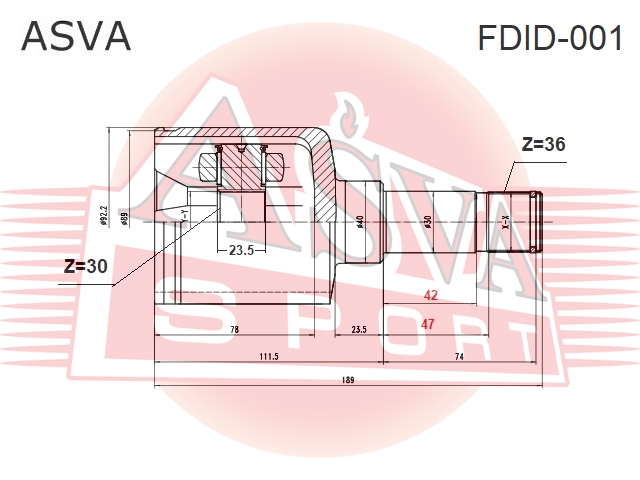 Шрус внутренний левый 30x40x36 - Asva FDID-001