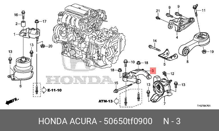 Кронштейн опоры двигателя - Honda 50650TF0900