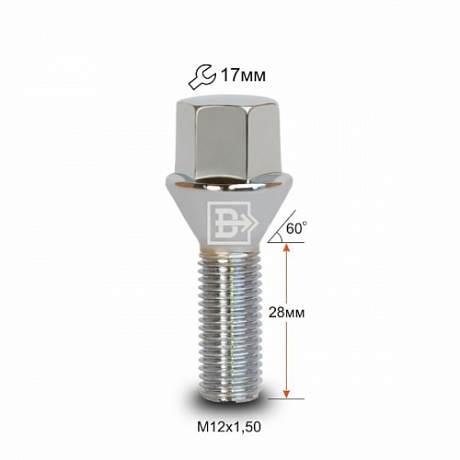 Болт колесный m12*28*1,5 (конус с буртиком, ключ 17) - Вектор 175110CR