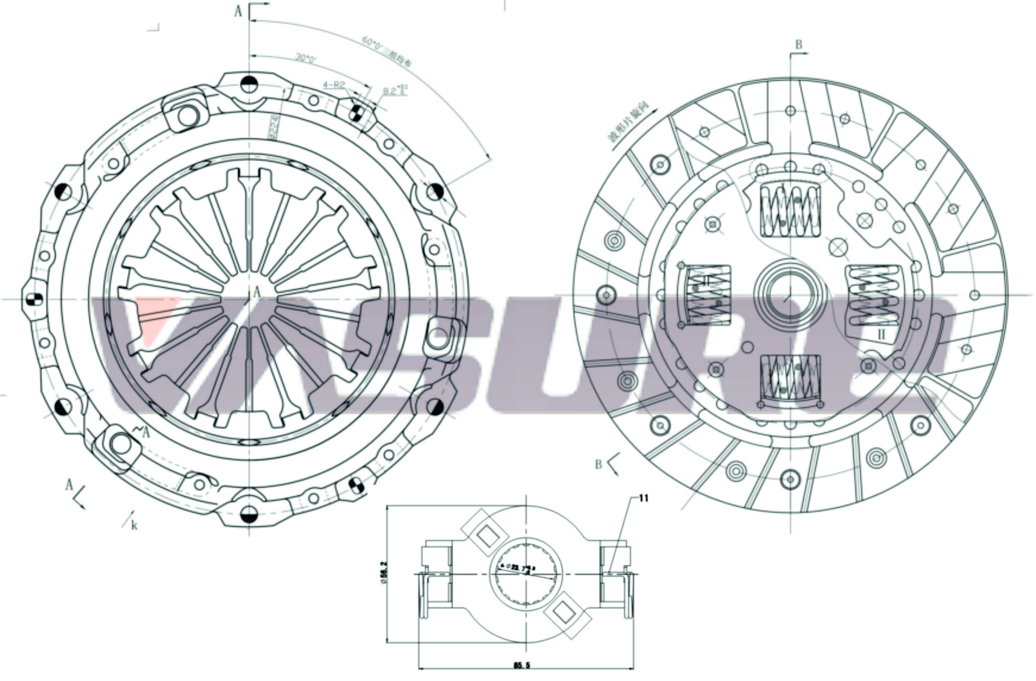 Комплект сцепления VW Caddy/Golf/Polo/Vento 1.4/1.6 92> - VASURE VRK061