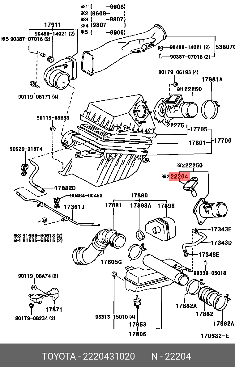 Датчик расхода воздуха - Daihatsu 22204-31020