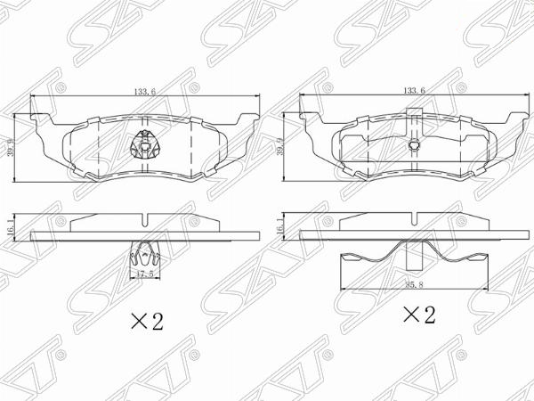Колодки тормозные зад chrysler 300 m 98-04/neon 94-06/dodge caravan 95-01 - SAT ST-28-0068