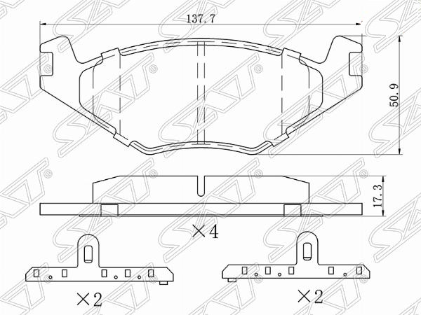 Колодки тормозные перед VW polo 85-94/pas 88-91/ jetta 84-91 - SAT ST-28-0076