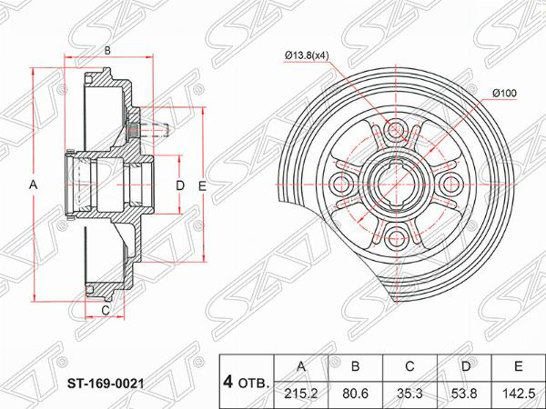 Барабан тормозной toyota corolla 2/corsa/tercel 90-94/starlet 89-96 ABS с подшипниками - SAT ST-169-0021