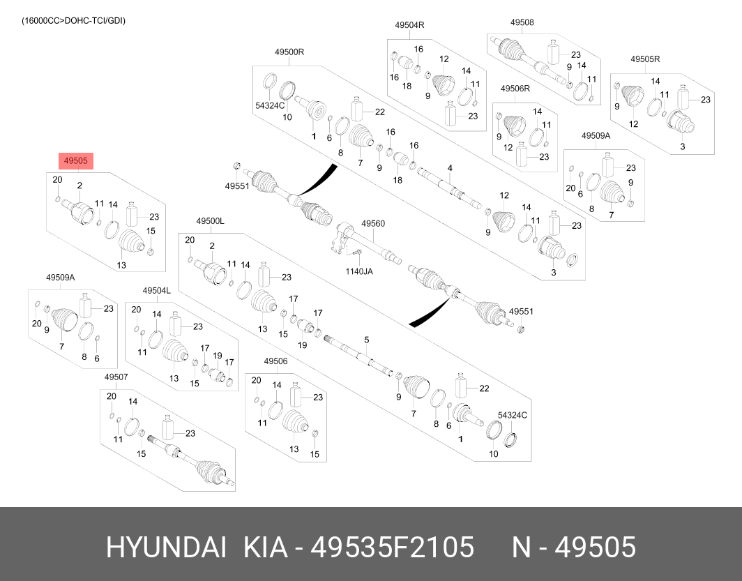Шрус внутренний - Hyundai/Kia 49535-F2105