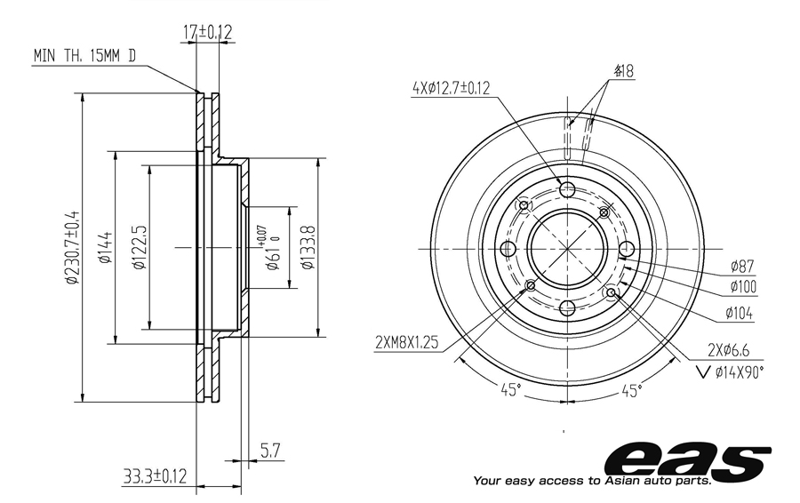 Диск тормозной - EAS EBD04080