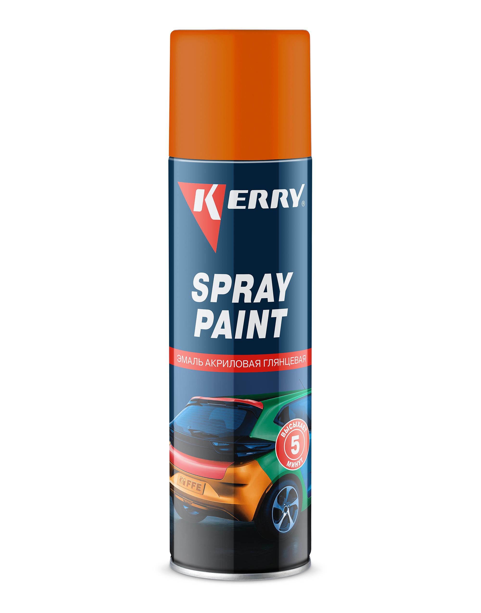 Эмаль акриловая быстросохнущая spray paint Глянцевая оранжевая 405 мл - Kerry KR-026