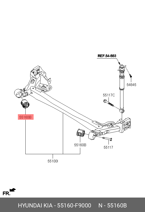 Сайлентблок задней балки - Hyundai/Kia 55160F9000