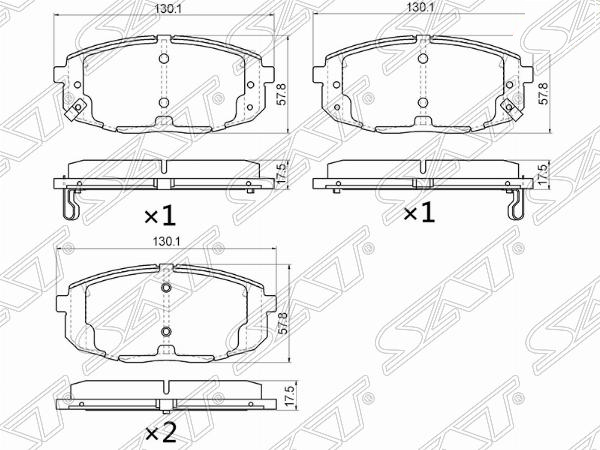Колодки тормозные перед hyundai creta 15-/i30 07-/kia ceed 07-12 (с отверстиями под пружинки) - SAT ST280006
